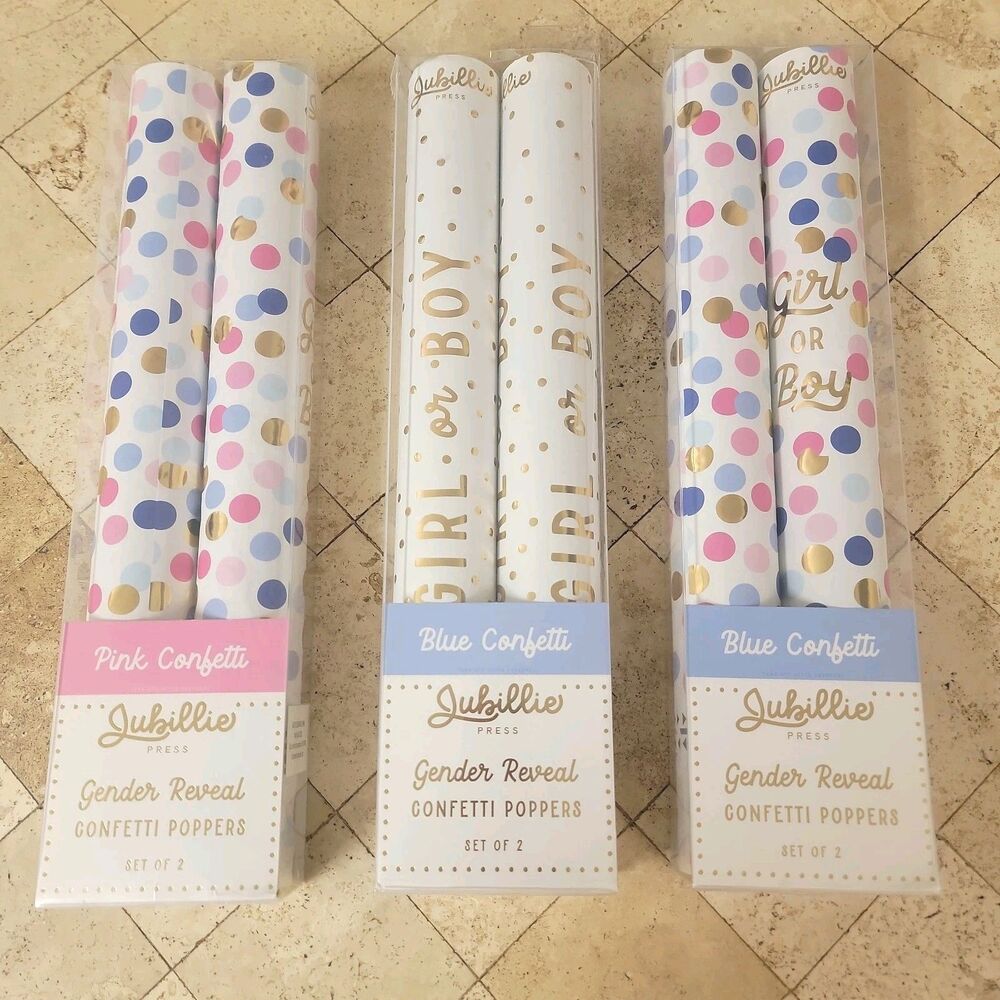 Gender Reveal Confetti Poppers Set of 2 – Pink & Blue – Jubililee Press – Party